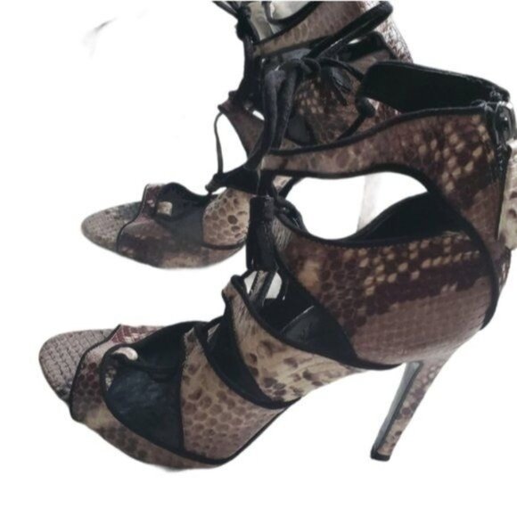 ZARA Women Heels EU 37 6.5 Snakeskin Animal Print Strap Tassel Open Toe Stiletto - Picture 10 of 11